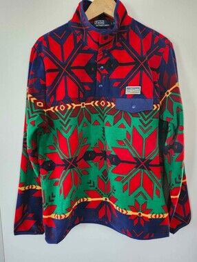 POLO RALPH LAUREN Fair Isle Geometric Pullover Fleece Gorpcore Sweater Large NWT